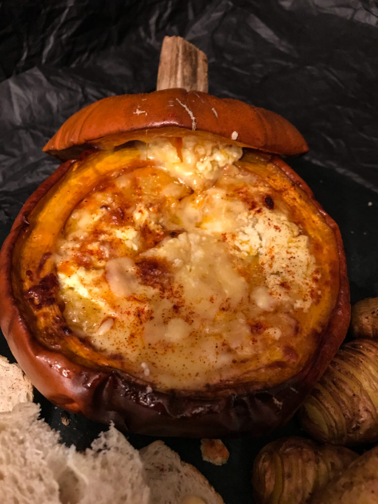 ROAST PUPMKIN WITH THREE CHEESE FONDUE