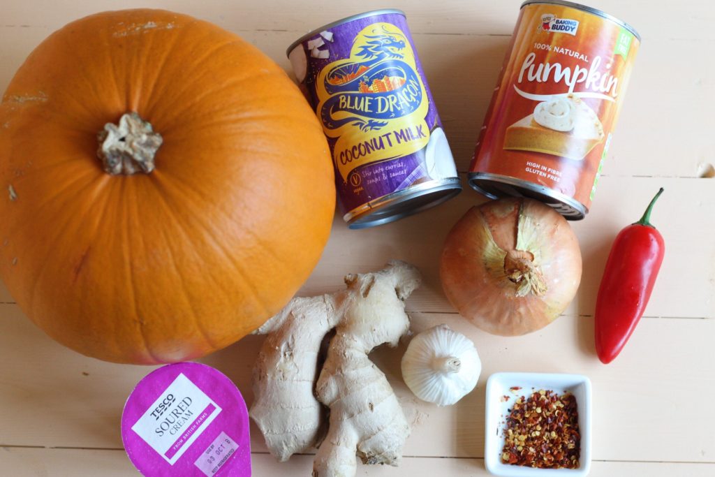Spicy Thai red pumpkin soup ingredients