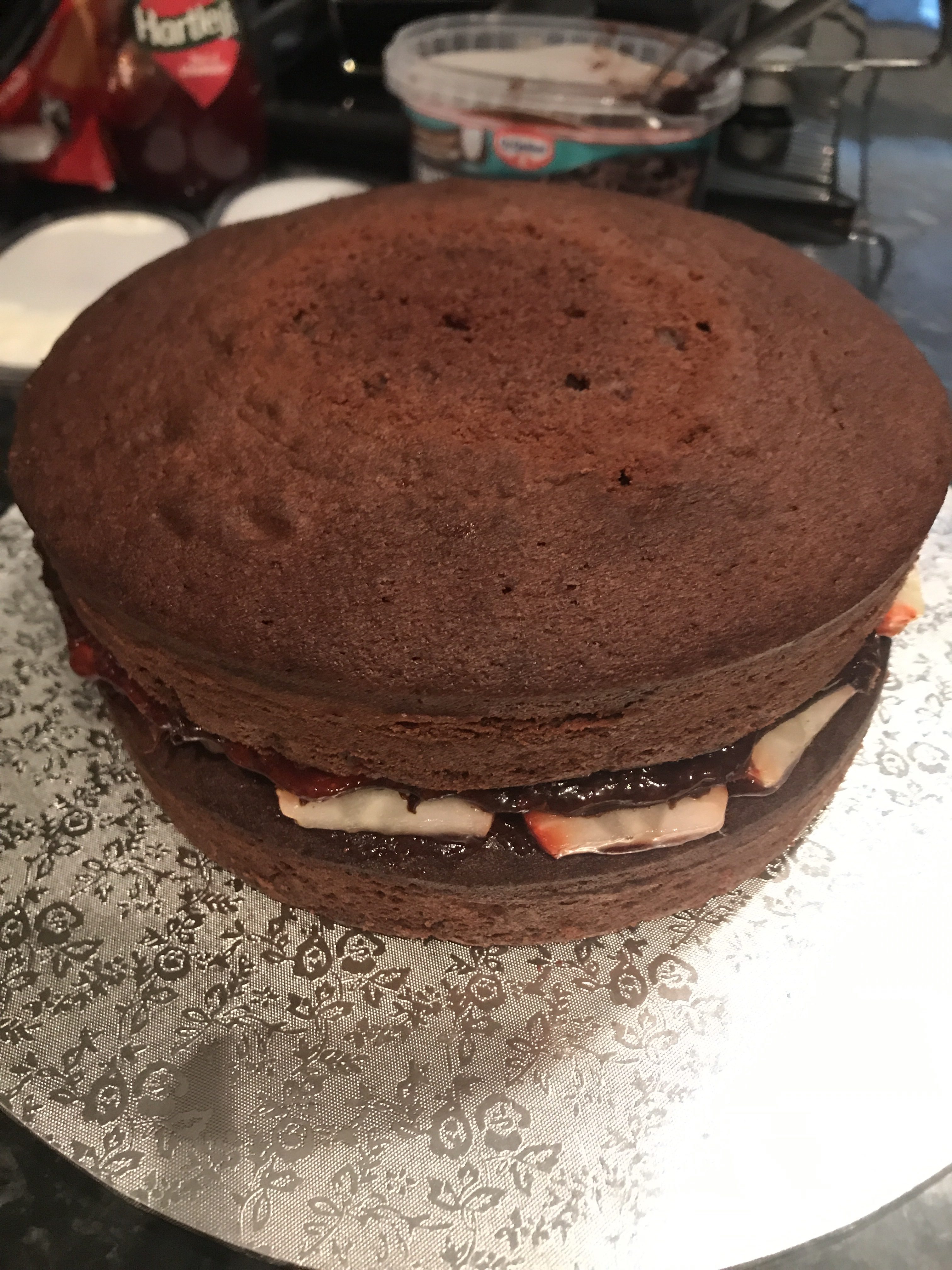 chocolate cake ready to be decorated