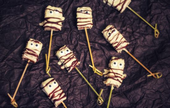 Chocolate Coated Raw Fruit Halloween Mummies