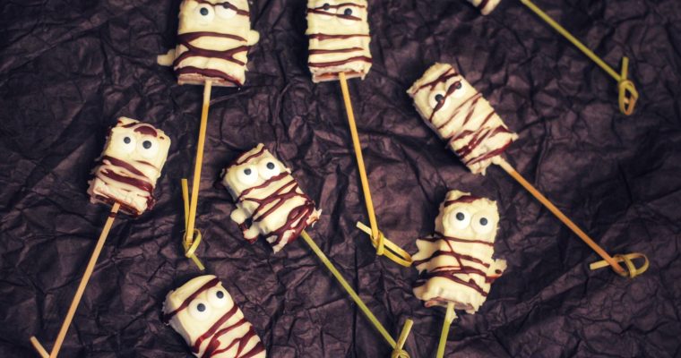 Chocolate Coated Raw Fruit Halloween Mummies