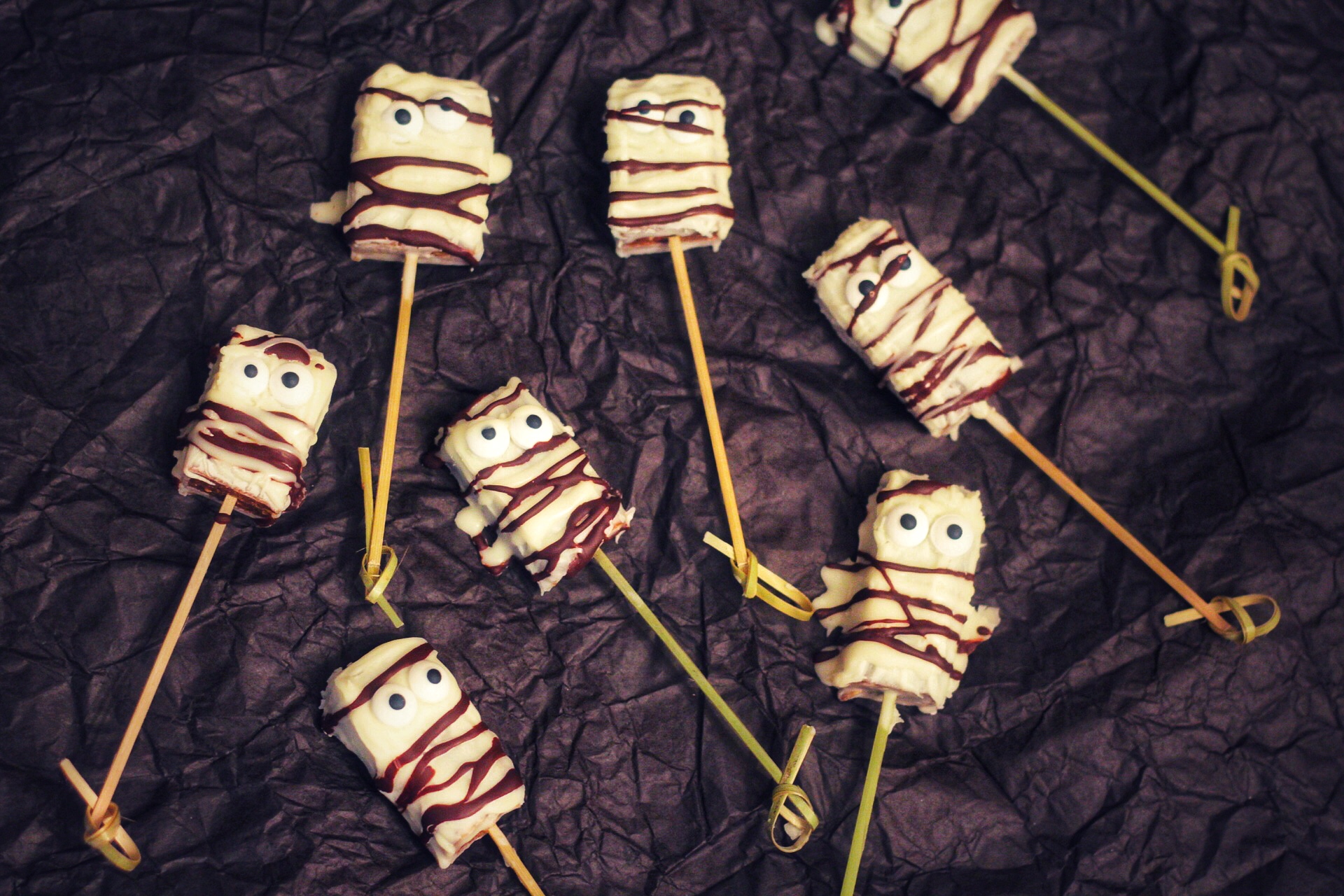 Chocolate Coated Raw Fruit Halloween Mummies