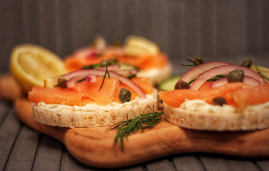 Smoked Salmon and Cream Cheese Topped Rice Cakes