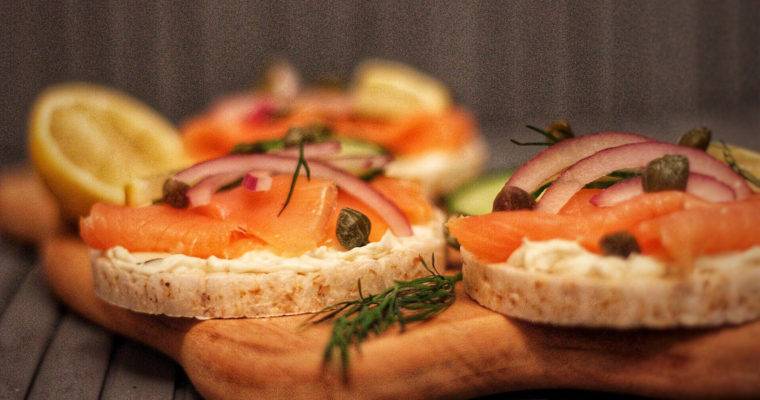 Smoked Salmon and Cream Cheese Topped Rice Cakes
