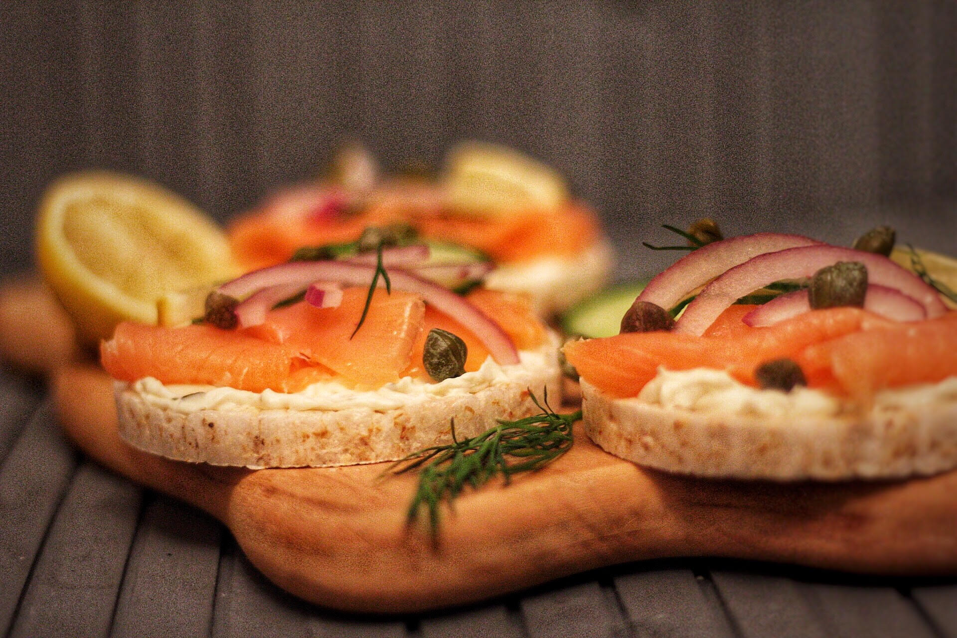 Smoked Salmon and Cream Cheese Topped Rice Cakes